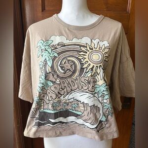 Ardene cropped Paradise Graphic Tan Top NWT